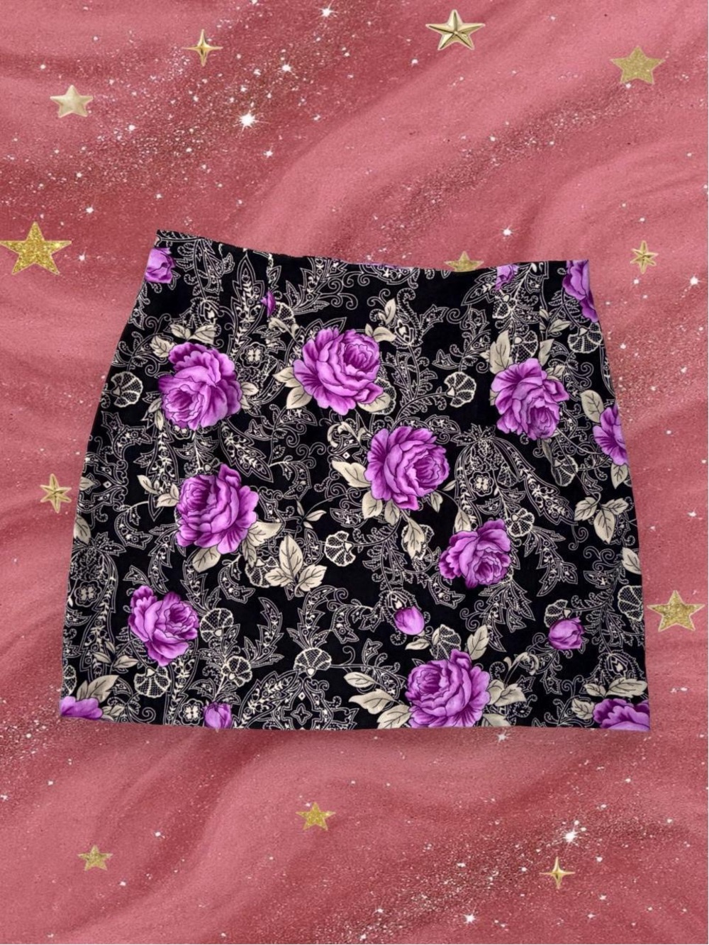 Floral Print Mini Skirt in Purple and Black